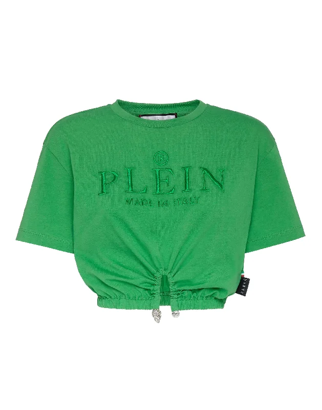 Cropped T-shirt Iconic Plein V-Neck T-Shirt Long Sleeve Cotton