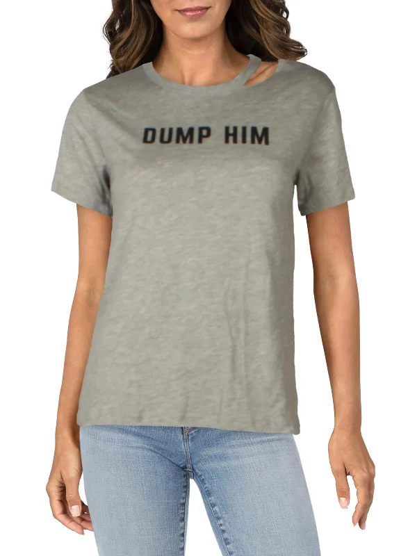 Dump Him Womens Ripped Crewneck T-Shirt Welt Pockets Slit Pockets