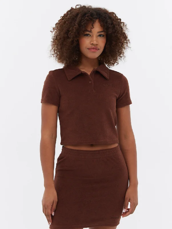 Filby Terry Crop Polo T-Shirt Houndstooth Herringbone Solid