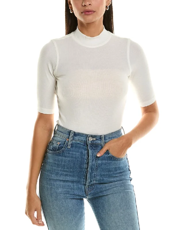 FRAME Denim Mock Neck T-Shirt Notch Collar Peter Pan Collar Cowl Neck