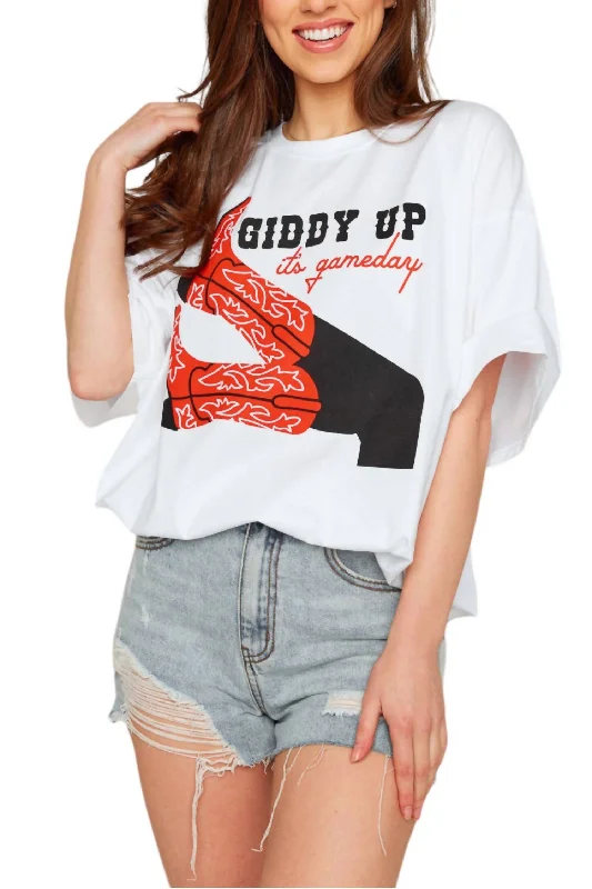 Giddy Up Tee In White Print Jacquard Patchwork