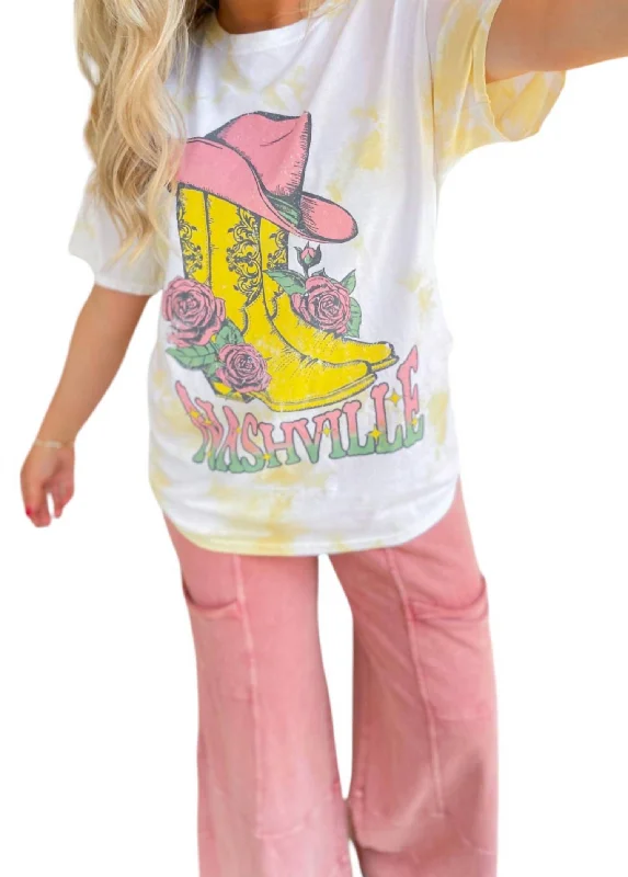 Graphic Nashville Tee In Ivory Silk Blend Satin Velvet