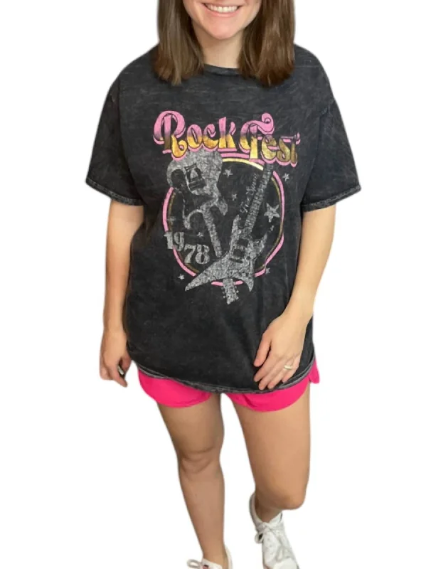 Graphic Tee In Washed Black Polka Dot Checkered Tartan