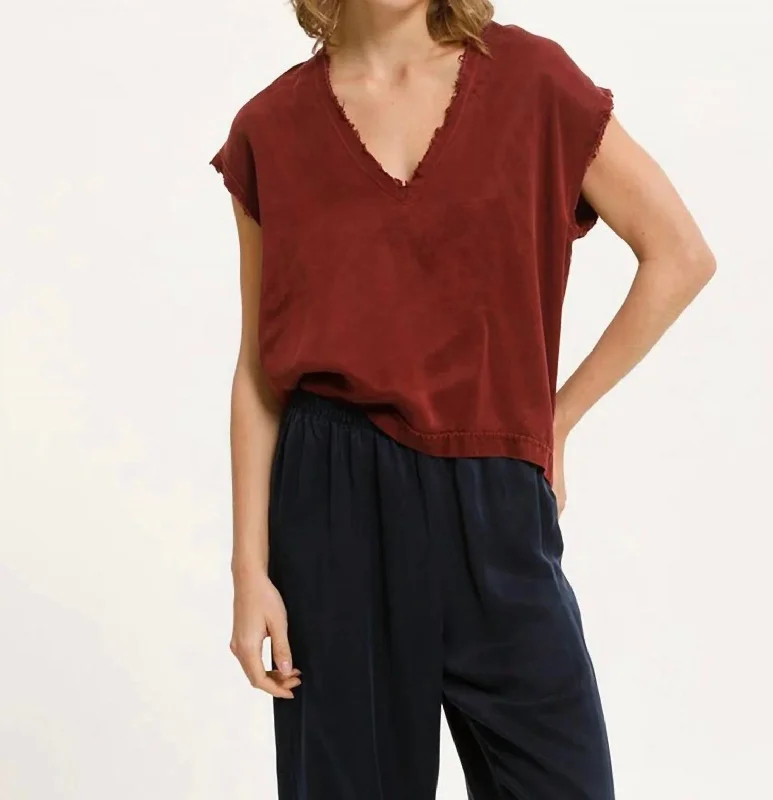 James V Neck Tee In Burgundy Oversized T-Shirt Spandex breathable