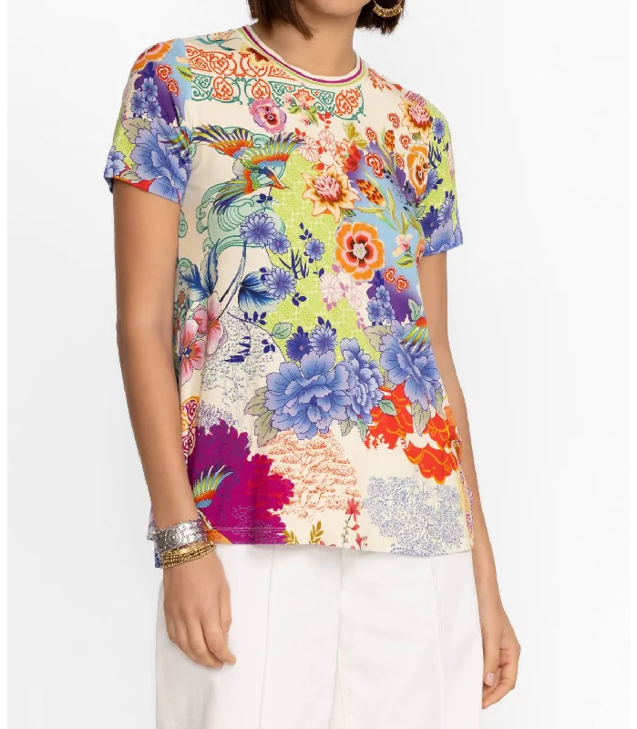 Janie Favorite Short Sleeve Crew Neck Swing Tee In Mcdreamer Print Wool Fabric Cashmere Fabric Tweed Fabric