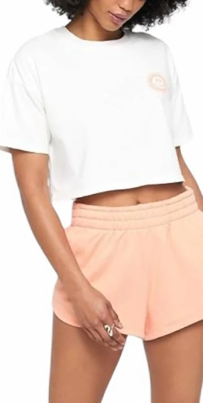 Kaylee Crop Tee Top In White Rayon Fabric Velvet Fabric Corduroy Fabric