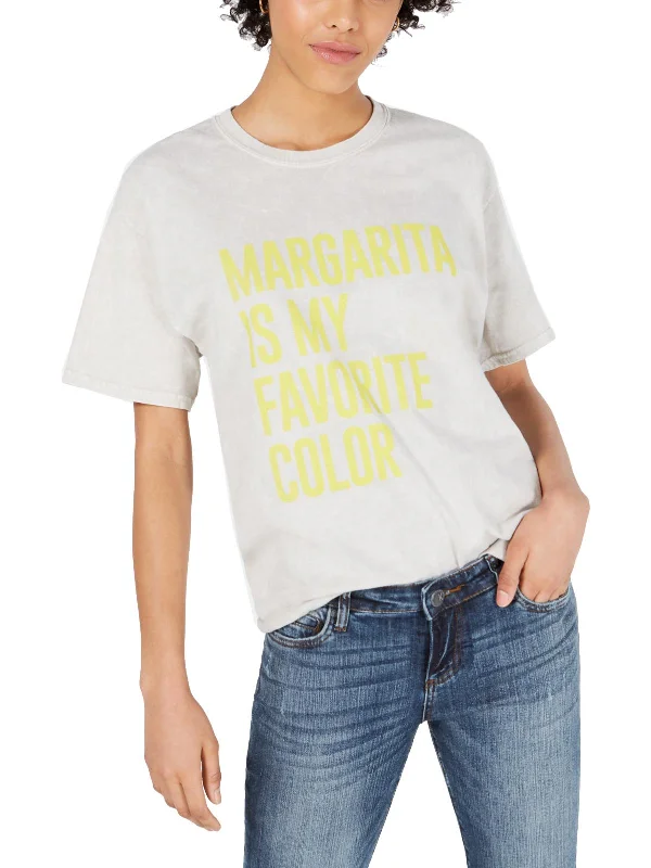 Margarita Is My Favorite Color Womens Cotton Printed Slogan T-Shirt Solid Print Embellished