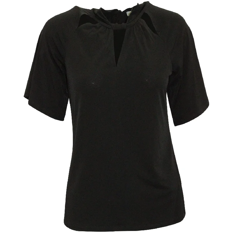 Michael Kors Cut Out Detail T-Shirt in Black Polyester Solid Print Embellished