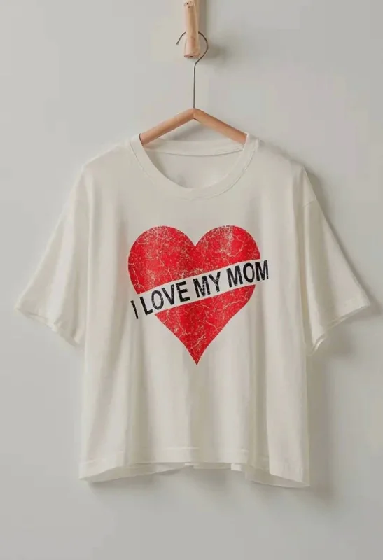 Mom Tee In White Basic T-Shirt Crew Neck Short Sleeve