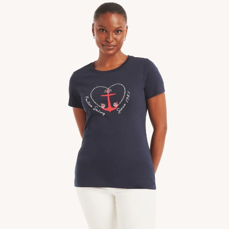 Nautica Womens Sailing Glitter Heart Graphic T-Shirt Wool Fabric Cashmere Fabric Tweed Fabric