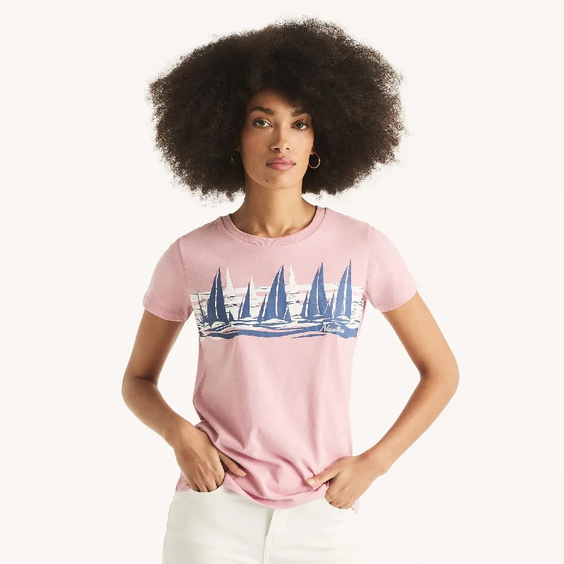 Nautica Womens Sailing Graphic T-Shirt Satin Fabric Silk Fabric Chiffon Fabric