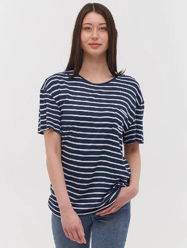 Nouria Striped Pocket T-Shirt Zippered Buttoned Snapped