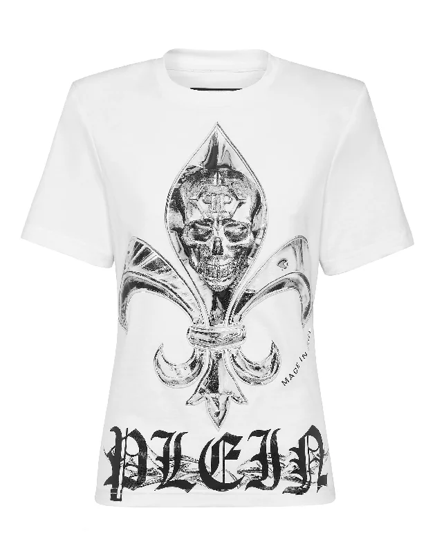 Padded Shoulder T-shirt Sexy Pure Fit Chrome Fashionable Trendy Casual