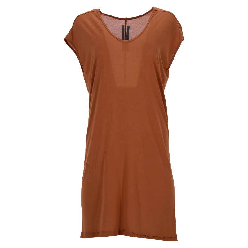 Rick Owens Long T-shirt in Brown Cotton Denim Fabric Leather Fabric Suede Fabric
