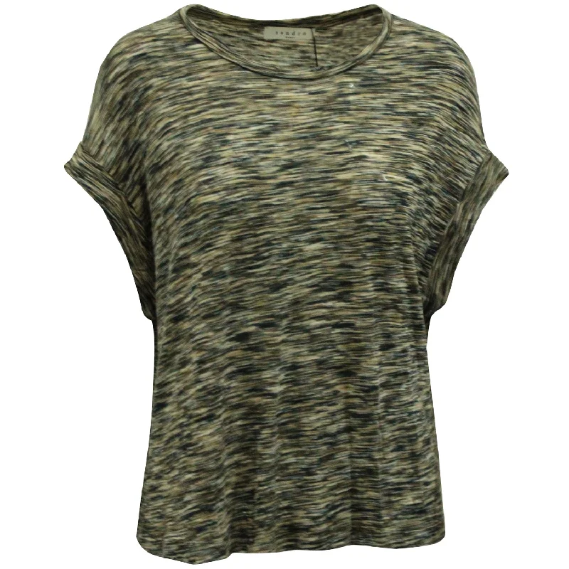 Sandro Paris Camouflage T-Shirt in Multicolor Viscose Jersey Fabric Tulle Fabric Batik Fabric