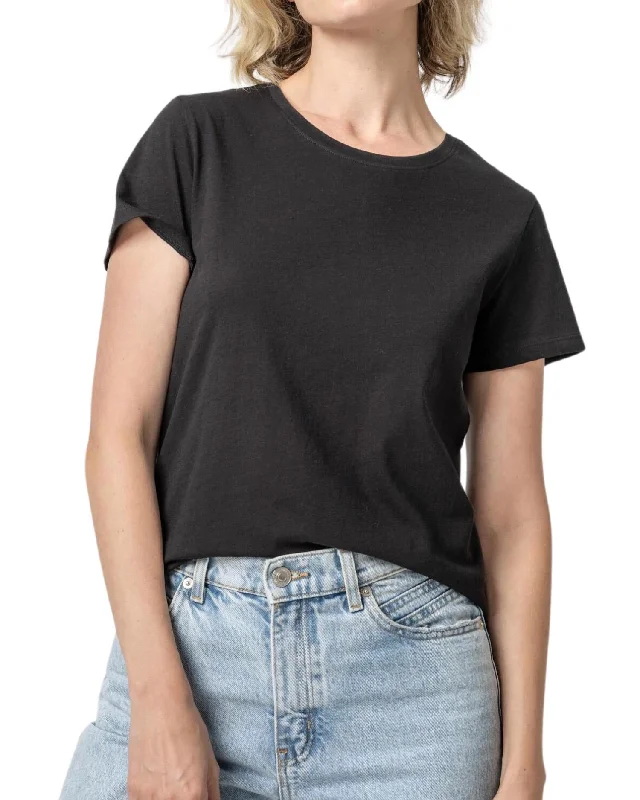 Short Sleeve Crewneck Tee In Black Rayon Fabric Velvet Fabric Corduroy Fabric