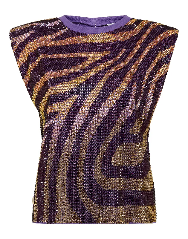 Sleeveless T-shirt with Crystals Basic T-Shirt Crew Neck Short Sleeve