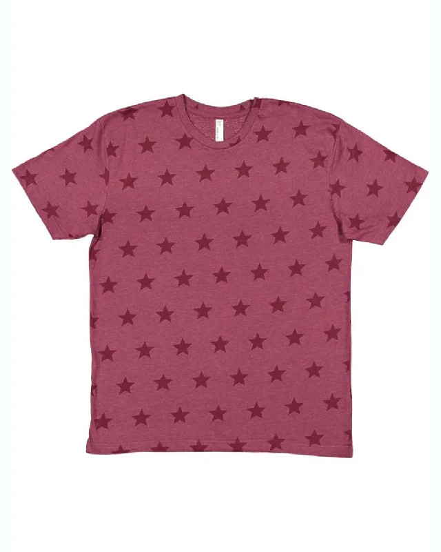 Star Print Tee V-Neck T-Shirt Long Sleeve Cotton