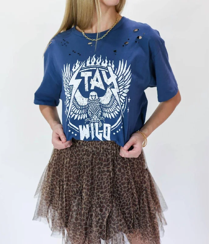 Stay Wild America Tee In Indigo Denim Fabric Leather Fabric Suede Fabric