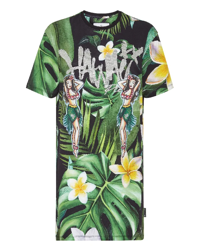 T-shirt Dress Hawaii Spandex Blend Rayon Blend Denim Blend