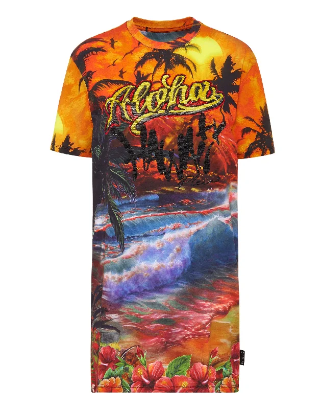 T-shirt Dress Hawaii Mesh Blend Leather Blend Suede Blend