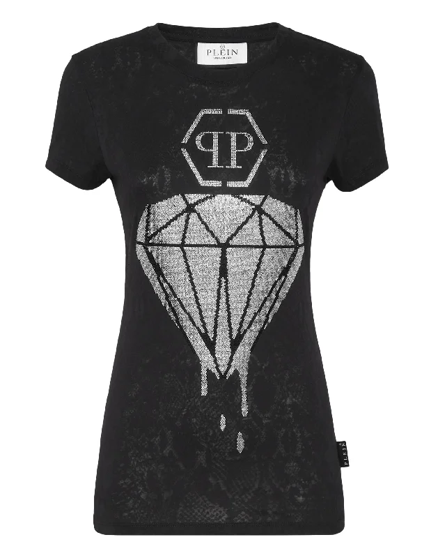 T-shirt Round Neck Sexy Pure Fit Rayon Velvet Corduroy