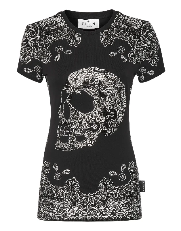 T-shirt Round Neck Sexy Pure Fit Paisley Bandana Striped Floral Plaid