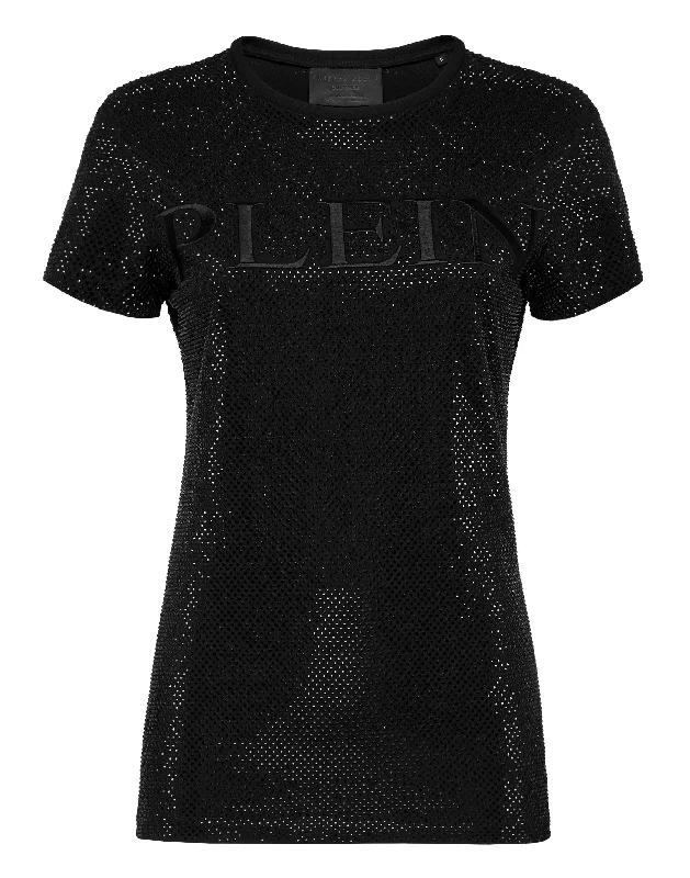 T-shirt Round Neck SS Crystal Plein Hooded Caped Shawl Collar