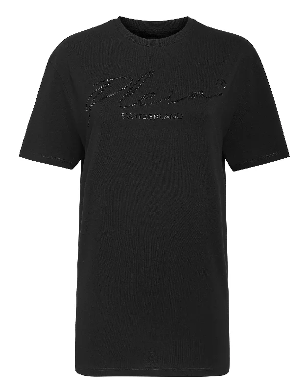 T-shirt Round Neck SS Crystal Signature Hooded Caped Shawl Collar