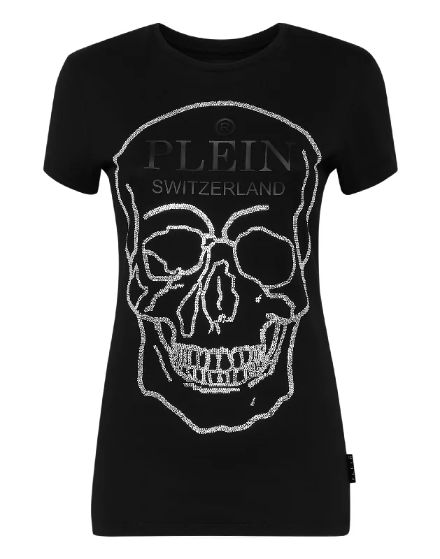 T-shirt Round Neck SS Crystal Skull Rayon Velvet Corduroy
