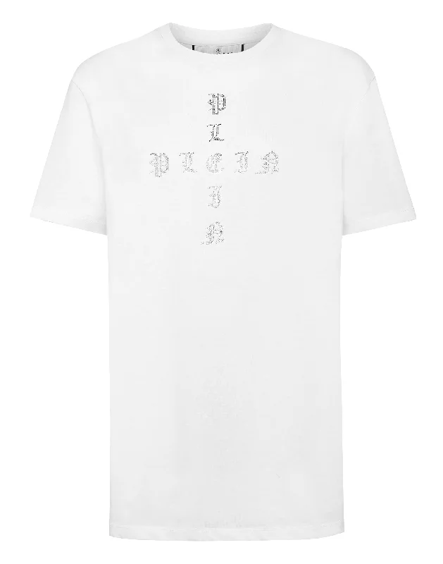 T-shirt Round Neck SS Man Fit Gothic Plein with Crystals Ribbed T-Shirt High Neck Heavyweight