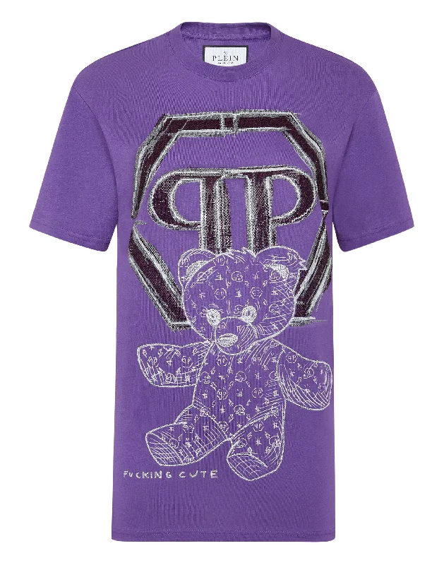 T-shirt Round Neck SS Man Fit Teddy Bear with Crystals Hooded Caped Shawl Collar