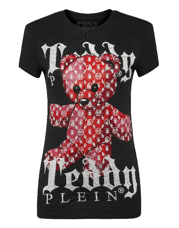 T-shirt Round Neck SS Monogram Teddy Bear Mesh Blend Leather Blend Suede Blend