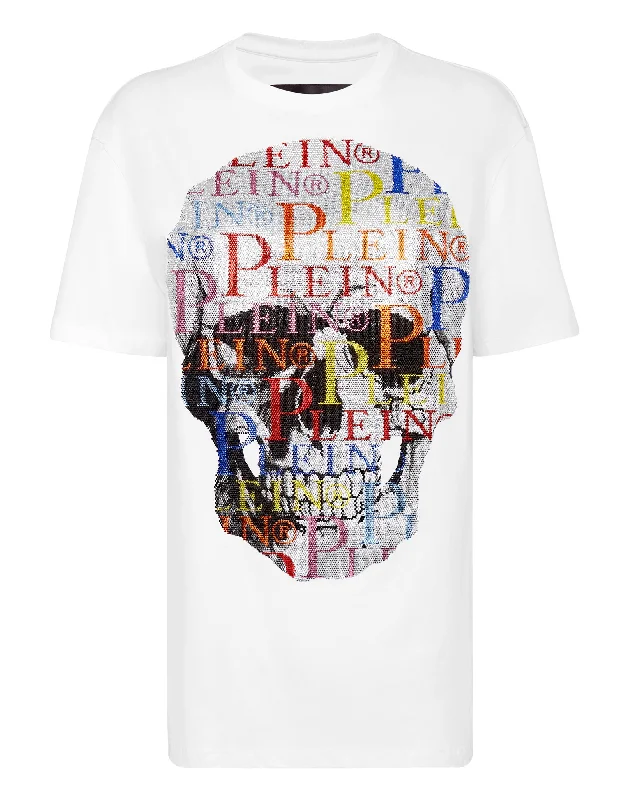 T-shirt Round Neck SS Multicolor Skull with Crystals Fitted T-Shirt Seamless Stretchy