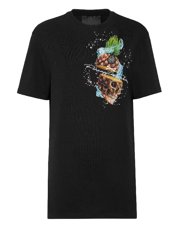 T-shirt Round Neck SS Pineapple Skies Embroidered Appliqued Beaded