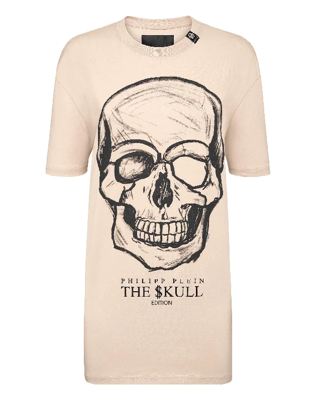 T-shirt Round Neck SS print Skull Chenille Blend Fleece Blend Nylon Blend
