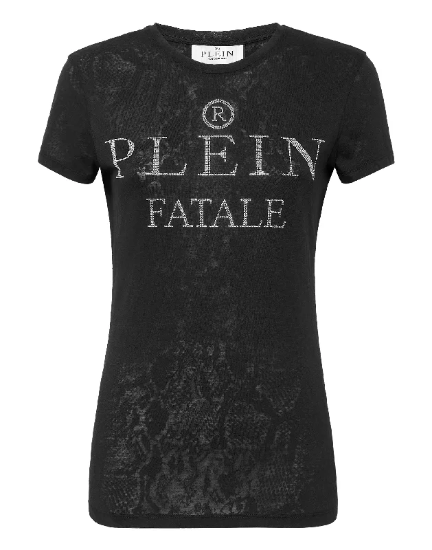 T-shirt Round Neck SS Sexy Pure Fit with Crystals Casual Formal Business