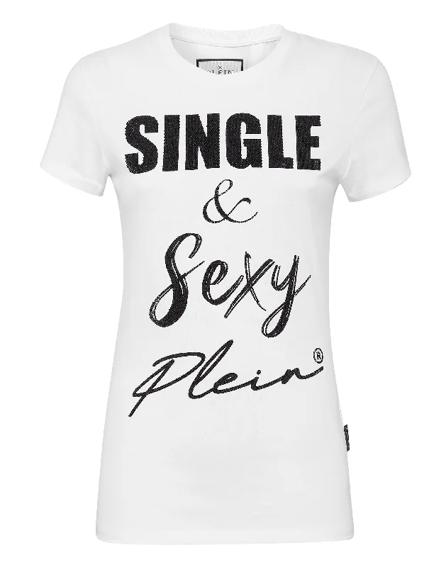 T-shirt Round Neck SS Sexy Pure Fit  with Crystals Embroidered Appliqued Beaded