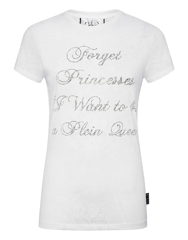 T-shirt Round Neck SS Sexy Pure Fit with Crystals Jersey Fabric Tulle Fabric Batik Fabric