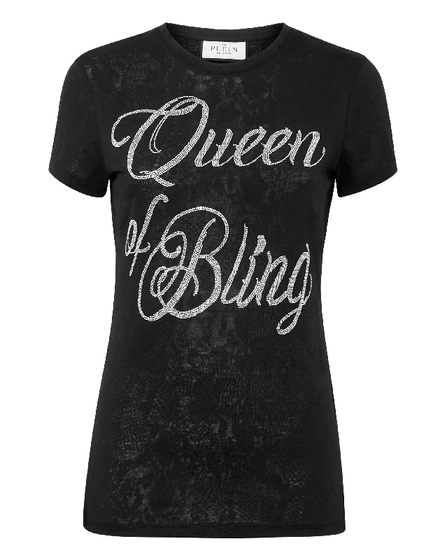 T-shirt Round Neck SS Sexy Pure Fit with Crystals Real Fur Shearling Chenille