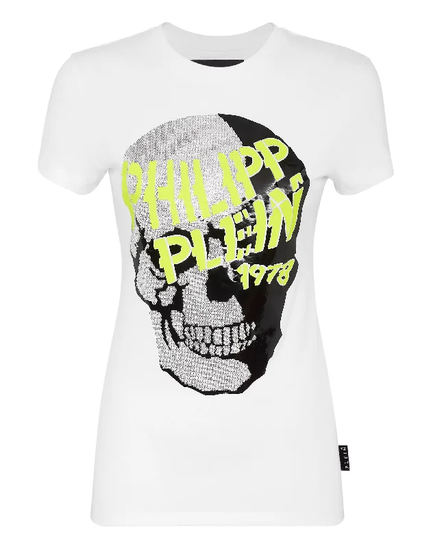 T-shirt Round Neck SS Skull strass Seamless Knitted Crochet
