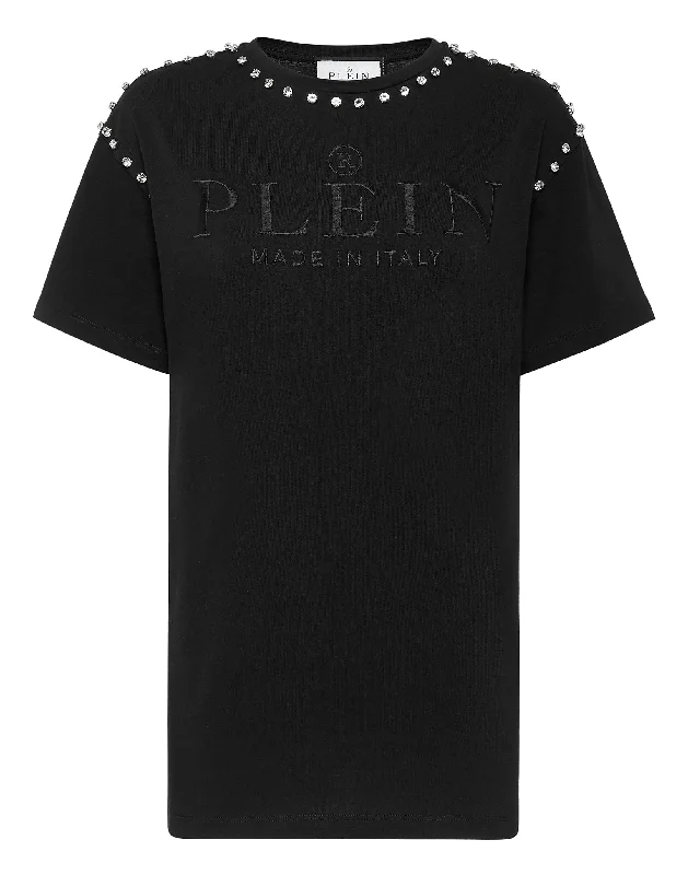 T-shirt Round Neck SS Stones Welt Pockets Slit Pockets