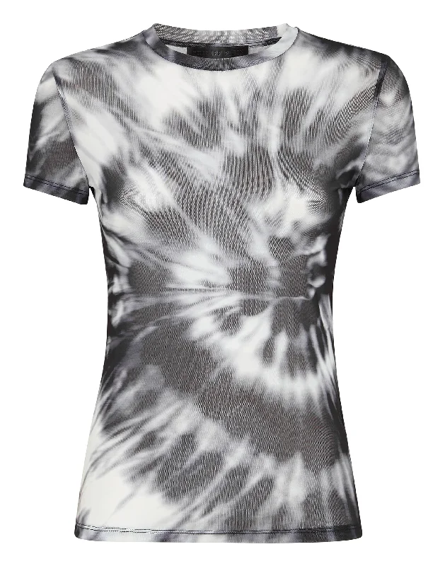 T-Shirt Round Neck SS Stretch Tulle Tie dye Notch Collar Peter Pan Collar Cowl Neck