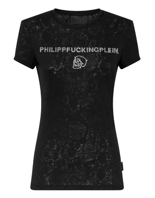 T-shirt Sexy Pure Philipp Plein TM with Crystals Notch Collar Peter Pan Collar Cowl Neck