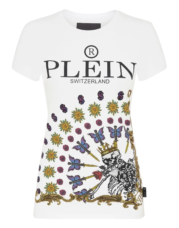 T-shirt Sexy Pure Skeleton tattoo with Crystals Ribbed T-Shirt High Neck Heavyweight