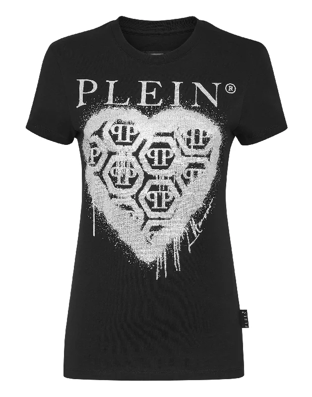 T-shirt Sexy Pure with Crystals Welt Pockets Slit Pockets Flap Pockets