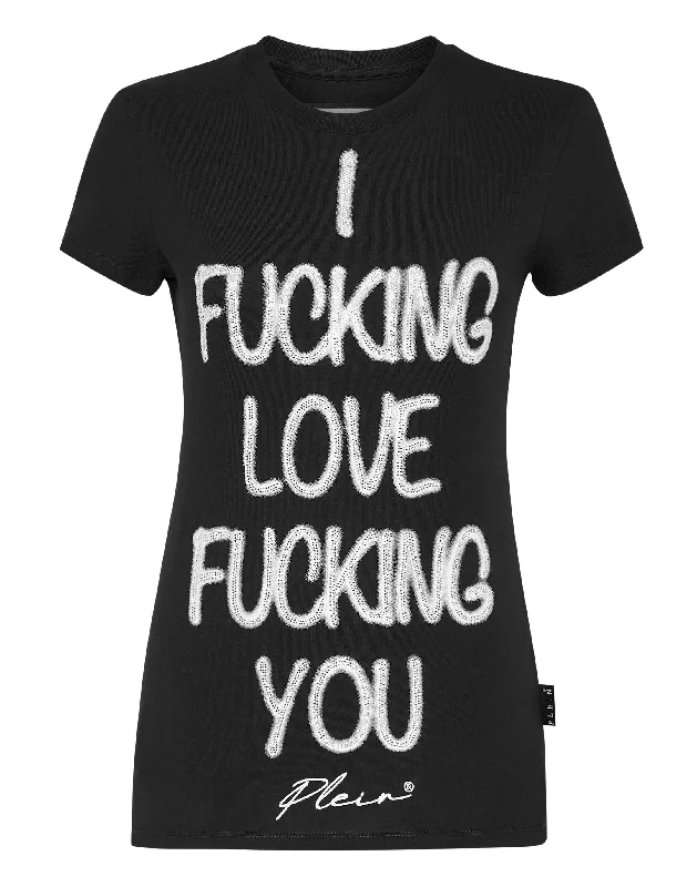 T-shirt Sexy Pure with Crystals Cashmere Blend Cotton Blend Poly Blend