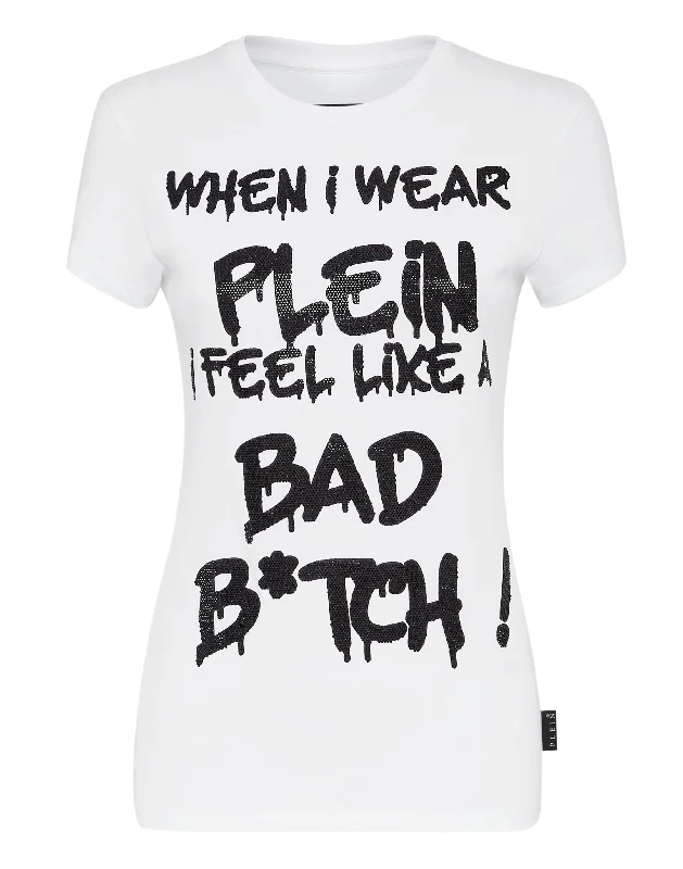 T-shirt Sexy Pure with Crystals Print Jacquard Patchwork