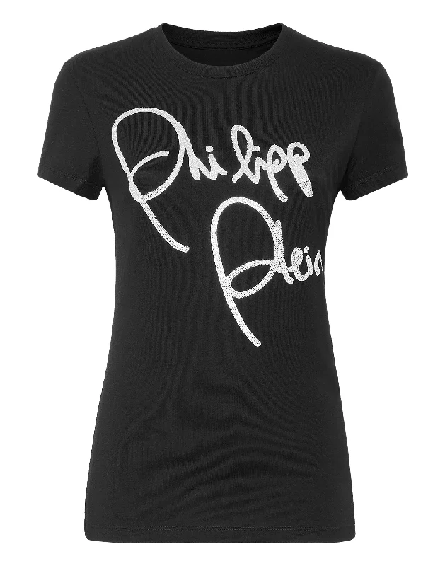 T-shirt Sexy Pure with Crystals Front Pockets Side Pockets Patch Pockets
