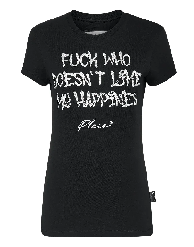T-shirt Sexy Pure with Crystals Zippered Front Buttoned Front Snap Front